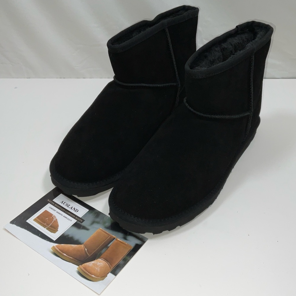 NIB Men’s Ausland Classic Water‎ Resistant Leather Short Snow Boots - Black 10.5